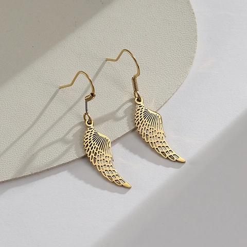 Pendientes De Alas De Ángel De Acero Inoxidable Vintage Pluma Hueca Para Mujeres