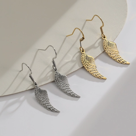 Pendientes De Alas De Ángel De Acero Inoxidable Vintage Pluma Hueca Para Mujeres
