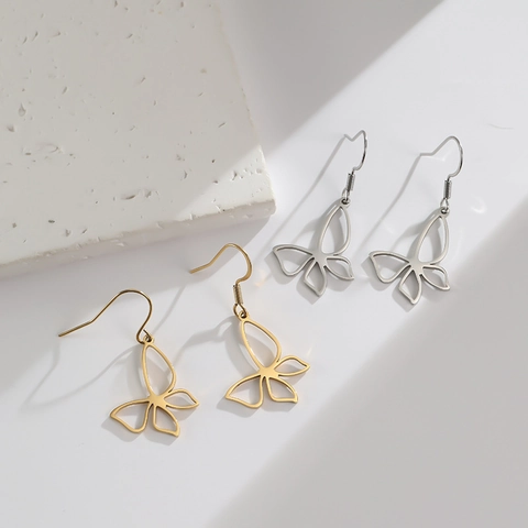 Pendientes De Gota De Mariposa Huecos De Acero Inoxidable Joyas Elegantes Para Mujeres Estilo De Insectos Estética Simple