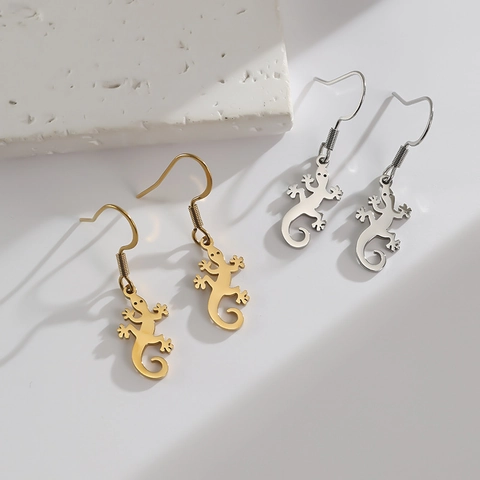Pendientes De Gancho De Gecko Acero Inoxidable Lagarto Forma De Animal Chapado En Oro Pulido Joyería Mujeres
