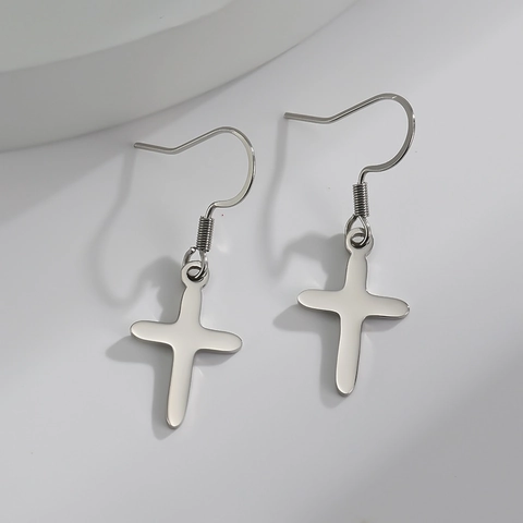 Pendientes De Gota De Cruz Acero Inoxidable Minimalista Pulido Gancho Joyería Para Mujeres Estilo Vintage