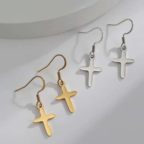 Pendientes De Gota De Cruz Acero Inoxidable Minimalista Pulido Gancho Joyería Para Mujeres Estilo Vintage