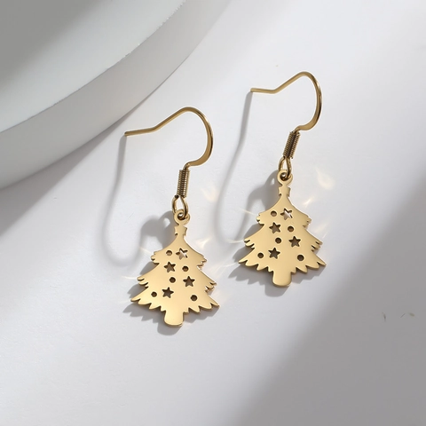 Pendientes Colgantes De Árbol De Navidad Acero Inoxidable Diseño De Estrella Hueca Pendientes Para Mujer Joyería De Fiesta