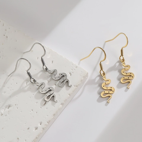Stainless Steel Snake Dangle Earrings For Women Gold Silver Plated Minimalist Hollow Animal Zodiac Ear Jewelry Drop Gift