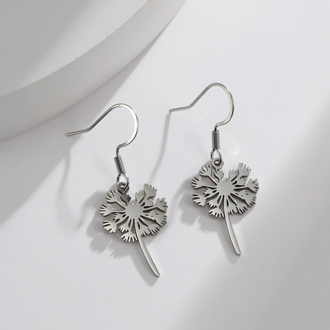 Pendientes De Diente De León Acero Inoxidable Diseño Floral Calado Estilo Mori Vintage Joyería Retro Mujer