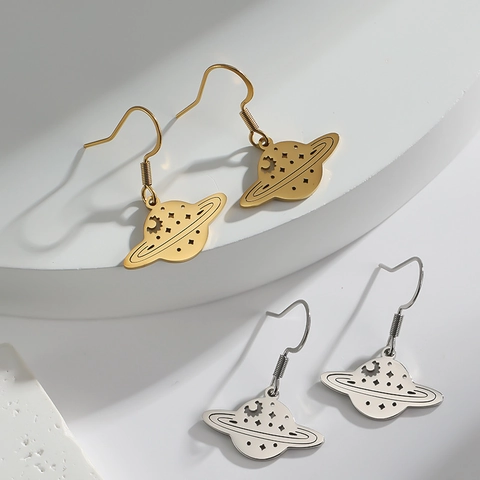 Pendientes Colgantes Planeta Saturno Acero Inoxidable Luna Creciente Estrella Joyería Celestial Para Mujeres