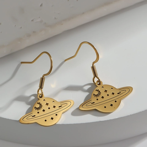 Pendientes Colgantes Planeta Saturno Acero Inoxidable Luna Creciente Estrella Joyería Celestial Para Mujeres
