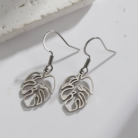Pendientes Colgantes De Hoja De Monstera Acero Inoxidable Calado Planta Tropical Para Mujeres Estilo Bohemio