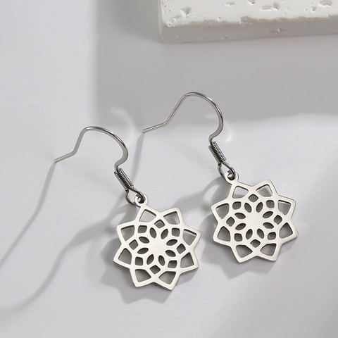 Orecchini Pendenti Fiore Mandala Acciaio Inossidabile Svuotato Geometrico Bohémien Stile Retrò Per Donne