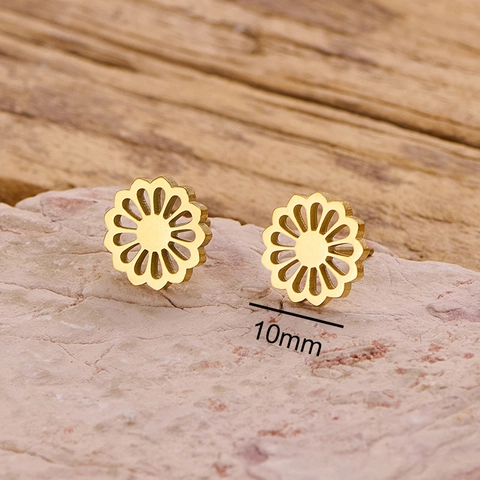 Pendientes De Botón De Flor Margarita Para Mujer Acero Inoxidable Chapado En Oro De 18K Joyería Minimalista