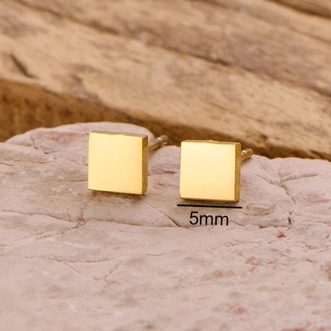 Pendientes De Botón Cuadrados De Acero Inoxidable Minimalista Geométrico Pequeño Joyería De Oreja Para Mujeres Hombres