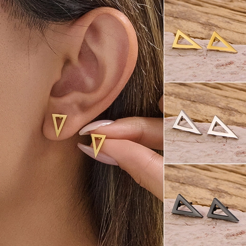 Pendientes De Triángulo De Acero Inoxidable Minimalista Geométrico Punk Hip Hop Joyería Para Mujeres Hombres