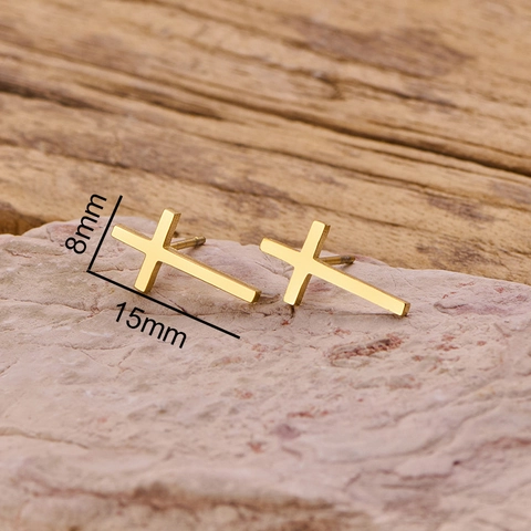 Stainless Steel Cross Stud Earrings Minimalist Geometric Chic Punk Hip Hop Ear Jewelry For Women Men
