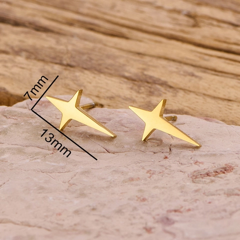 Minimalist Four Pointed Star Stud Earrings Stainless Steel Geometric Small Tiny Sparkle Jewelry For Women Girls Trendy