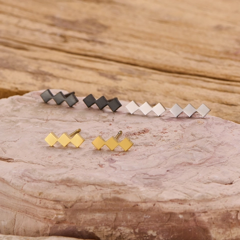 Minimalist Stainless Steel Rhombus Stud Earrings For Women Geometric Jagged Triple Diamond Shaped Daily Fashion Accessory Jewelry