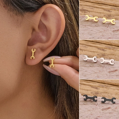 Steeksleutel Knopoorbellen Roestvrij Staal Punk Gothic Minimalistisch Nieuwigheid Sieraden Voor Dames Heren
