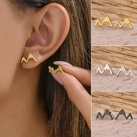 Pendientes De Botón Con Pico De Montaña De Acero Inoxidable Joyas Minimalistas De Diseño De Naturaleza Geométrica Para Senderistas