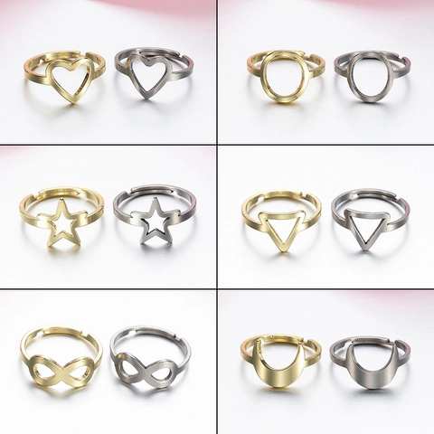 Anillo Geométrico Minimalista De Acero Inoxidable Ajustable Corazón Luna Estrella Triángulo Joyería De Dedo Para Hombre Mujer