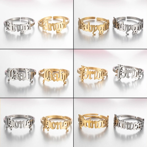 Gotische Letter Open Ring Roestvrij Staal 18K Verguld Verstelbaar Alfabet Sieraden Voor Dames Heren