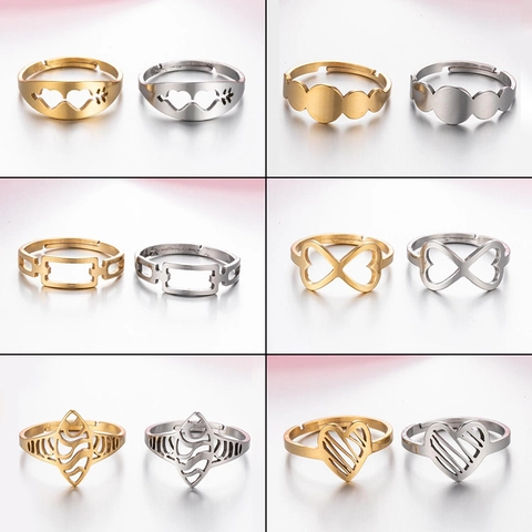 Anelli In Acciaio Inossidabile Con Cuore Geometrico Traforato Per Donna Gioielli Da Dito Minimalisti Regolabili