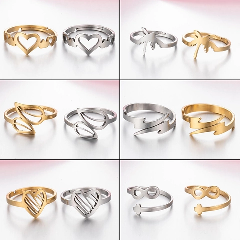 Anello Aperto Regolabile In Acciaio Inossidabile Da Donna Stile Bohémien Cuore Albero Di Cocco Foglia Fulmine Infinito Croce