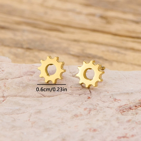 Industrial Gear Shaped Stud Earrings Stainless Steel Punk Style Geometric Minimalist Jewelry For Women Men