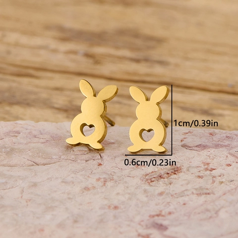 Pendientes De Conejo Acero Inoxidable Lindo Corazón Hueco Joyería De Oreja Animal Para Mujeres Niñas Minimalista