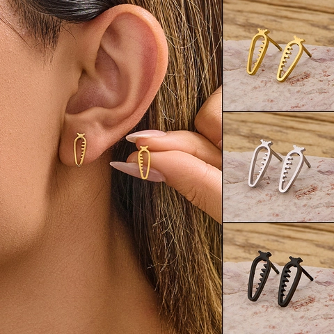 Pendientes De Zanahoria Acero Inoxidable Hueco Geométrico Joyería Vegetal Moda Minimalista Accesorios Para Mujer