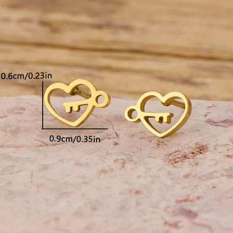 Orecchini A Lobo Cuore Chiave Acciaio Inossidabile Cavo Geometrico Gioielli Eleganti Per Donne Moda Accessori
