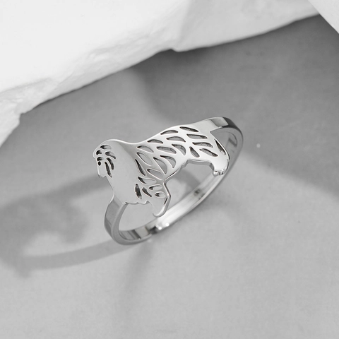 Roestvrijstalen Dierenring Schattige Hond Hert Silhouet Holle Verstelbare Open Band Sieraden Voor Vrouwen Minimalistische Mode