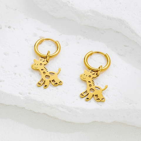 Pendientes De Aro De Jirafa Acero Inoxidable Chapado En Oro Colgante De Animal Calado Joyería Minimalista Para Mujeres