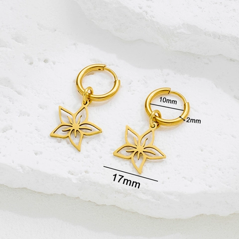 Pendientes De Aro Con Colgante De Flor De Acero Inoxidable Para Mujer Joyería Retro Minimalista Calada