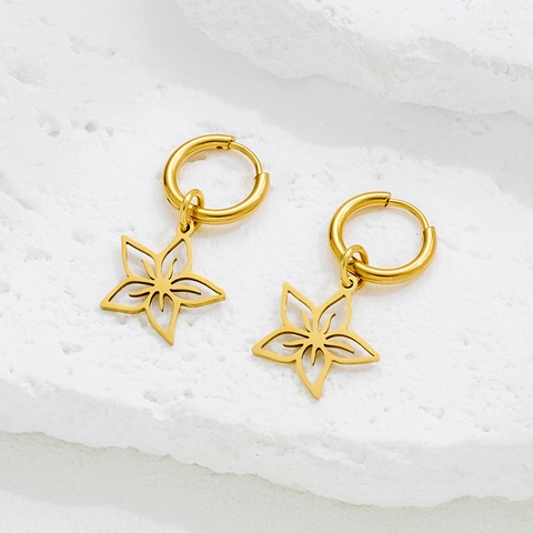 Pendientes De Aro Con Colgante De Flor De Acero Inoxidable Para Mujer Joyería Retro Minimalista Calada