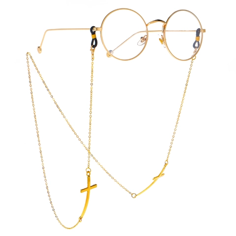 Non-Slip Glasses Chain Copper Metal Eyewear Strap Gold Cross Pendant Retro Holder Lanyard Neck Cord For Women