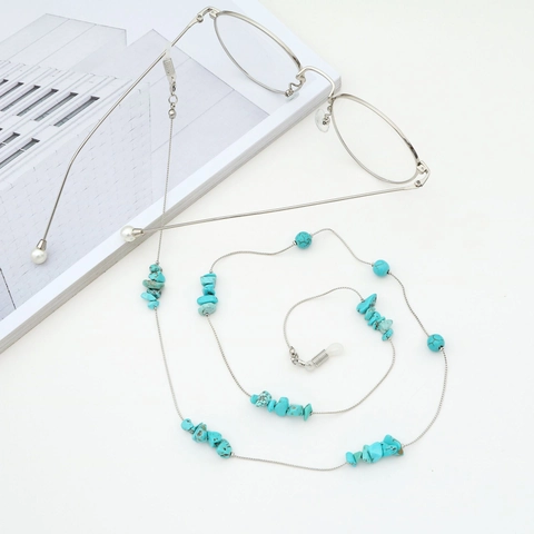 Natural Turquoise Glasses Chain Sunglasses Strap Anti Slip Metal Holder Eyewear Cord Bohemian Style For Women Fashion