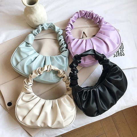 Ruched Unterachsel Schultertasche PU Leder Cloud Plissiert Handtasche Minimalistische Koreanische Mode Damen Stilvoll