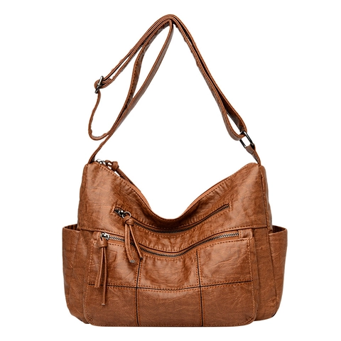 Sac À Épaule Rétro Pour Femmes En Cuir PU Souple Multi-Poches Grande Capacité Sac Bandoulière Sac À Main Avec Gland Bandoulière Réglable