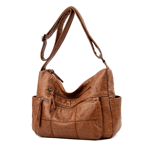 Sac À Épaule Rétro Pour Femmes En Cuir PU Souple Multi-Poches Grande Capacité Sac Bandoulière Sac À Main Avec Gland Bandoulière Réglable
