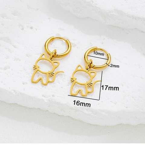 Pendientes De Aro Con Colgante De Gato Hueco De Acero Inoxidable Joyería De Animales Para Mujeres Niñas Moda Minimalista
