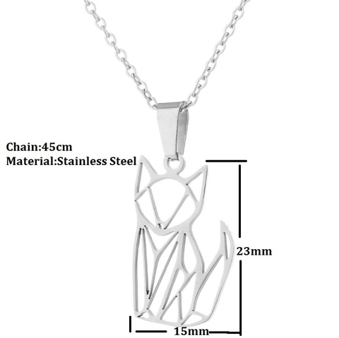 Collana Con Ciondolo Volpe Origami Acciaio Inossidabile Geometrico Cavo Gioielli Minimalisti Per Donne