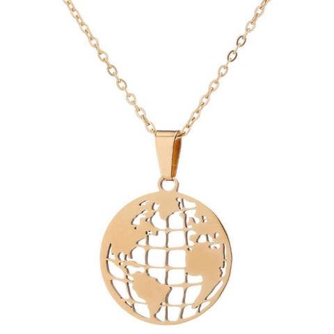 Weltkarte Globus Anhänger Halskette Edelstahl Hohl Rund Minimalistischer Reise Schmuck Für Damen