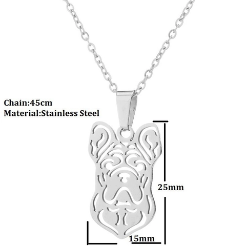 Franse Bulldog Hanger Ketting Roestvrij Staal Hol Geometrisch Dier Mops Sleutelbeen Ketting Voor Dames