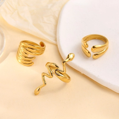 Irregular Wave Stainless Steel Ring For Women Waterproof Minimalist Liquid Metal Style Adjustable Open Chunky Jewelry