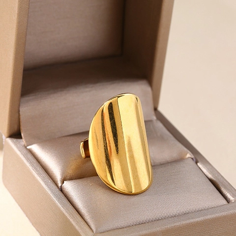 Minimalistische Edelstahl Open Ringe Damen Wasserdicht Vakuumvergoldet Geometrisch Breit Verstellbar Schmuck