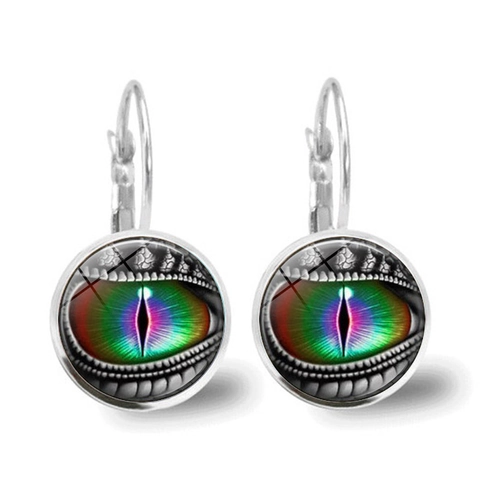 Vintage Brisur Ohrringe Bunter Regenbogen Drachenauge Glas Cabochon Kupferlegierung Fantasy Schmuck Damen