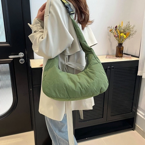 Large Capacity Quilted Puffer Tote Bag For Women Nylon Padded Shoulder Crossbody Bag Casual Soft Hobo Handbag Everyday Travel