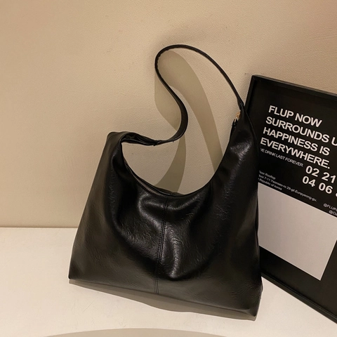 Bolso De Hombro Hobo De Cuero PU De Gran Capacidad Para Mujer Bolso Tote Retro Minimalista Informal Cierre De Cremallera