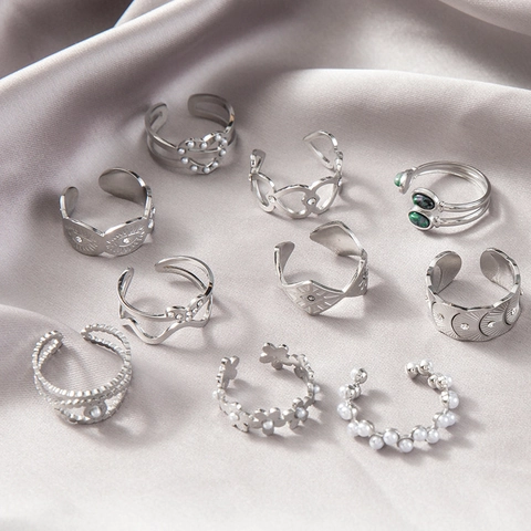 Anello Regolabile In Acciaio Inossidabile Da Donna Perla Artificiale Zircone Fiore Cuore Geometrico Gioielli Di Moda