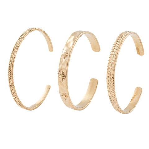 Cuff Bracelet Stainless Steel Adjustable Vintage Star Willow Leaf Bamboo Rhinestone Light Luxury Jewelry For Women