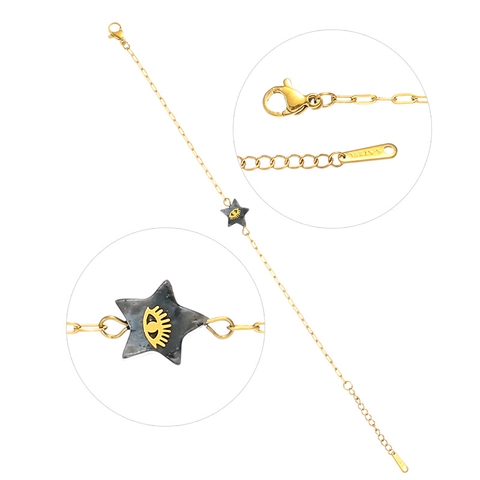 Bracciale In Acciaio Inossidabile Dorato Da Donna Con Pendenti In Pietra Naturale Cuore Croce Stella Occhio Di Allah Regolabile
